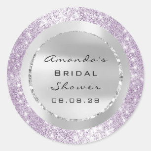 Sticker Rond Douce 16ème Fête de Mariage Violet Paillettes Gris