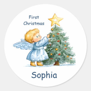 Sticker Rond Douce Ange de Noël Personnalisable avec Amour