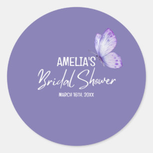 Sticker Rond Douce aquarelle florale papillon violet mariage 