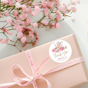 Sticker Rond Douce aquarelle rose florale Baby shower