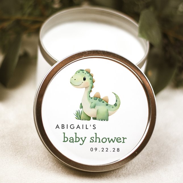 Sticker Rond Douce Baby Shower Aquarelle Dinosaure Vert (Créateur téléchargé)