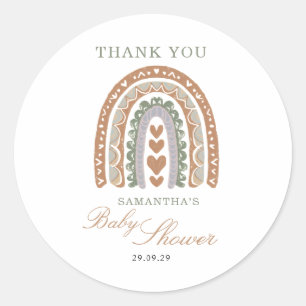 Sticker Rond Douce baby shower arc-en-ciel aquarelle boho