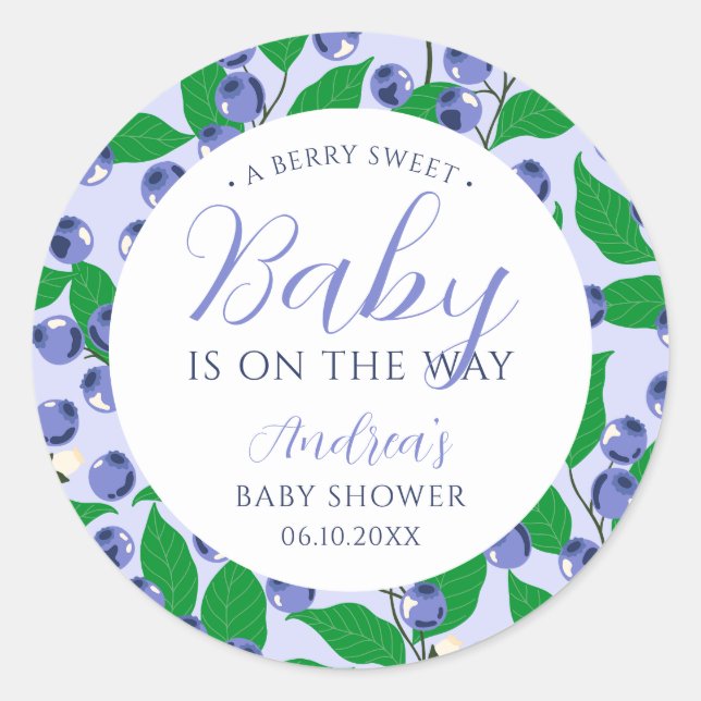Sticker Rond Douce Baby Shower Bleu Myrtille (Devant)