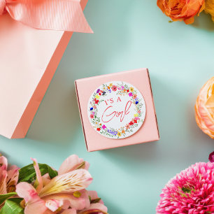 Sticker Rond Douce baby shower bohème lumineuse avec des fleurs