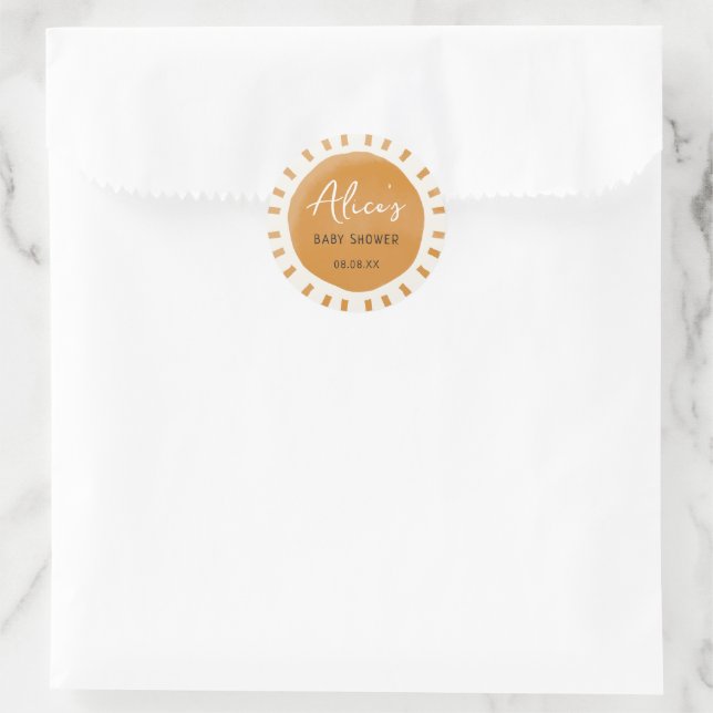 Sticker Rond Douce Baby Shower Bohème Soleil (Sac)