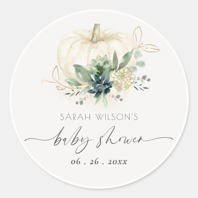 Sticker Rond Douce Baby Shower Citrouille Succulente Bleue Vert (Devant)