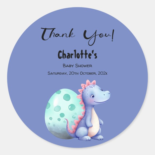 Sticker Rond Douce Baby Shower Dinosaure Aquarelle (Devant)