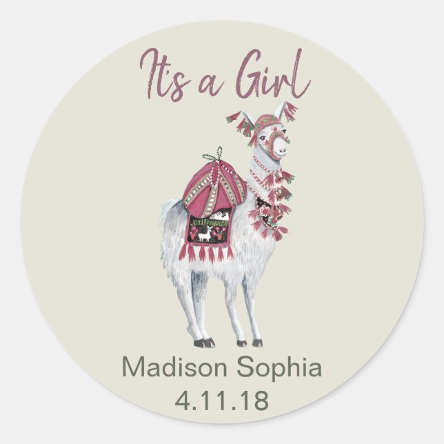 Sticker Rond Douce baby shower lama de style beige (Devant)