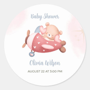 Sticker Rond Douce Baby Shower Ours en Peluche