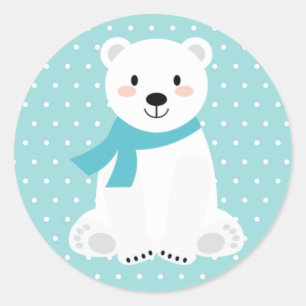 Sticker Rond Douce Baby Shower Ours Polaire Sarcelle Aqua Turqu