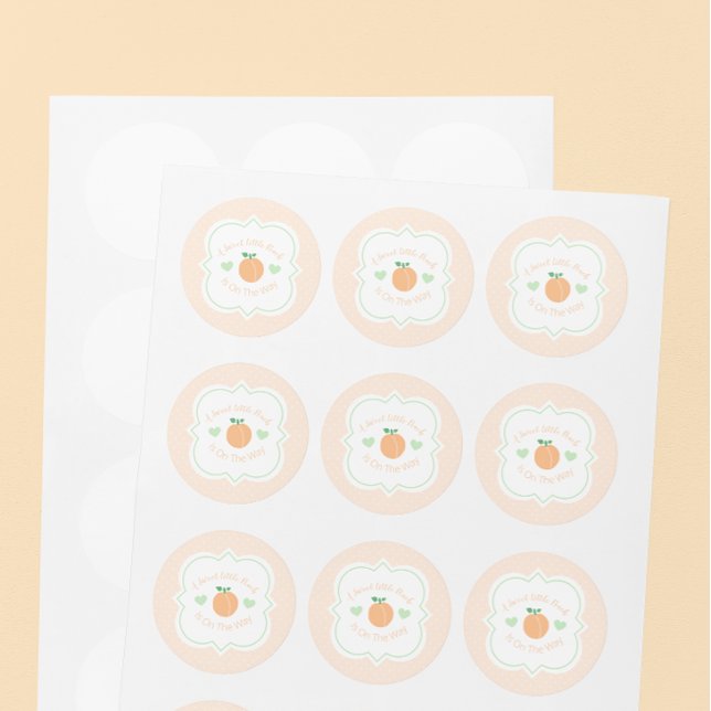 Sticker Rond Douce Baby Shower Pêche Élégante (Créateur téléchargé)