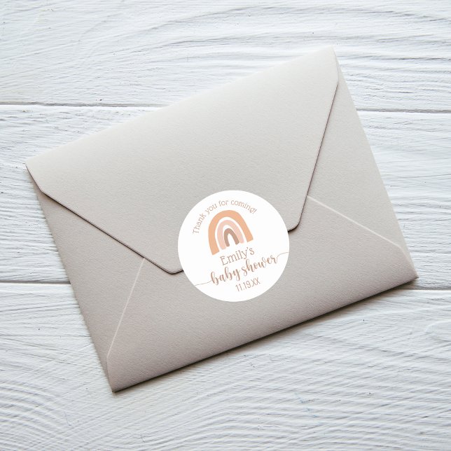 Sticker Rond Douce Baby Shower Personnalisée Bohème Arc-en-Ciel (Créateur téléchargé)