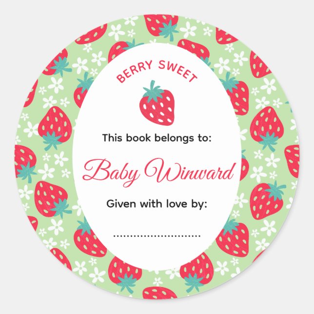 Sticker Rond Douce Baby Shower Verte à la Fraise (Devant)