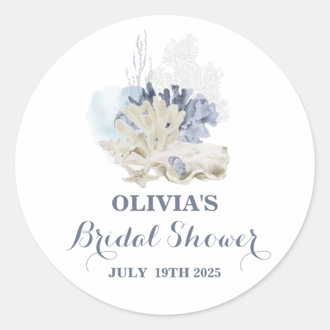 Sticker Rond Douce douche de mariage plage côtière coquillage b (Devant)