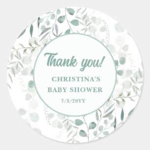 Sticker Rond Douce Fête Bébé Feuilles d'Eucalyptus Aquarelle 
