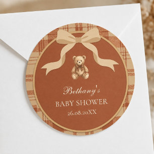 Sticker Rond Douce Fête de Bébé au Plaid Ourson Prépa Vintage