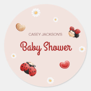 Sticker Rond Douce Fête de Bébé Coccinelle Fleurs