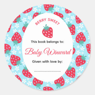 Sticker Rond Douce Fête de Bébé Fille aux Fraises Bleues