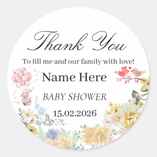 Sticker Rond Douce Fête de Bébé Oiseaux d'Amour Teddy (Devant)