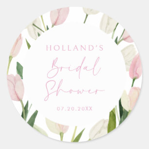 Sticker Rond Douce Fête de Mariage aux Tulipes Roses