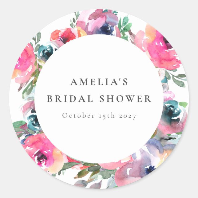 Sticker Rond Douce Fête de Mariage Florale Aquarelle Bohème Col (Devant)
