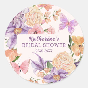 Sticker Rond Douce Fête de Mariage Florale avec Papillons