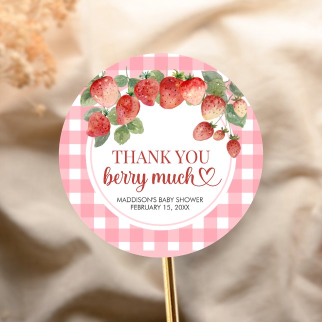 Sticker Rond Douce Fête de Naissance à la Fraise (Strawberry Baby Shower Sticker)