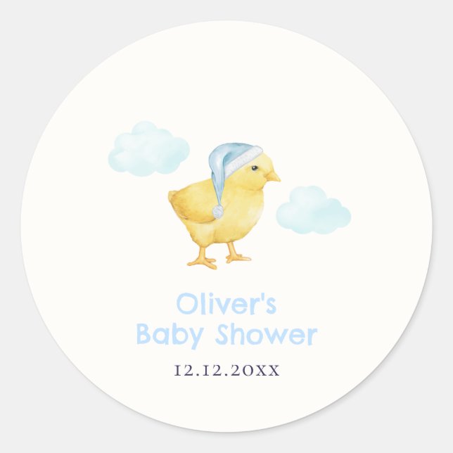 Sticker Rond Douce Fête de Naissance Bébé Poule Petit Nuage Cél (Devant)