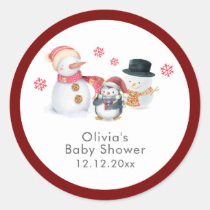 Sticker Rond Douce Fête de Naissance de Bonhomme de Neige Pingo