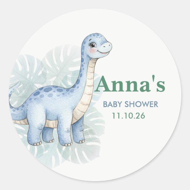 Sticker Rond Douce Fête de Naissance de Dinosaure Bleu (Devant)