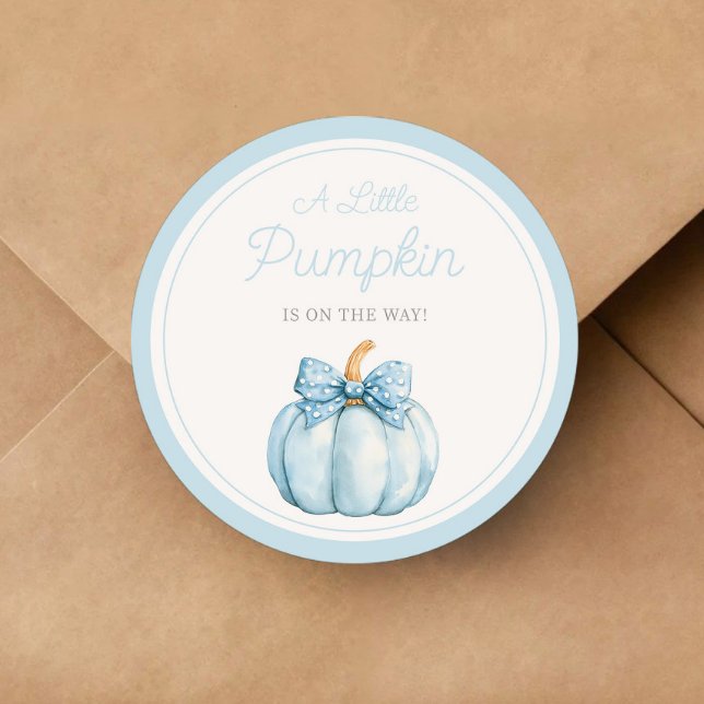Sticker Rond Douce Fête de Naissance de Petit Garçon Citrouille (Cute Blue Pumpkin Boy Baby Shower Classic Round Sticker)