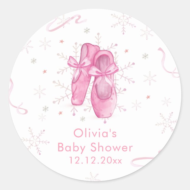 Sticker Rond Douce Fête de Naissance Fille Ballerine Flocon de  (Devant)