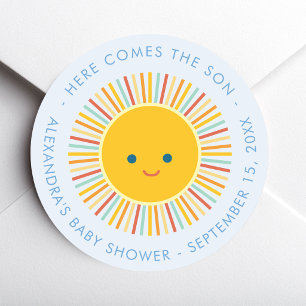 Sticker Rond Douce Fête du Bébé Garçon Sous le Soleil Voici le