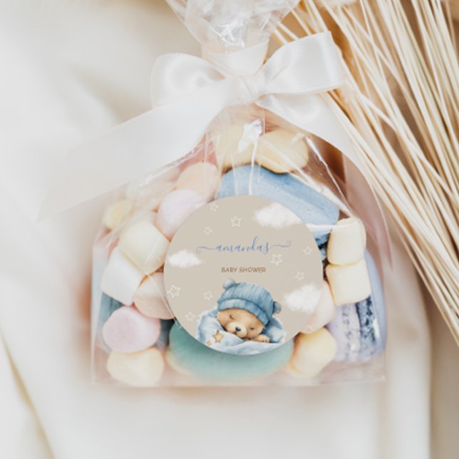 Sticker Rond Douce Fête Minimale Bleue pour Bébé Garçon  (Créateur téléchargé)