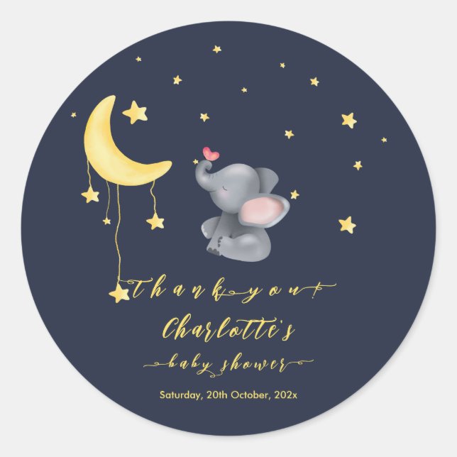 Sticker Rond Douce Fête Prénatale d'Éléphant Avec Petit Papillo (Devant)