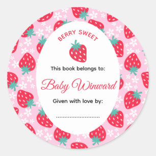 Sticker Rond Douce Fête Rose Bébé Fille Baignoire à Fraises