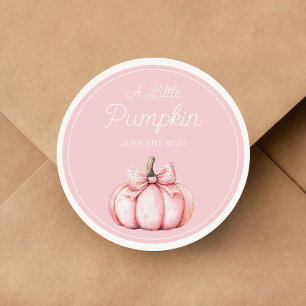 Sticker Rond Douce Fille au Citrouille Rose Baby Shower