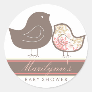 Sticker Rond Douce Fille de Poussin en Damassé Rose Pastel Baby