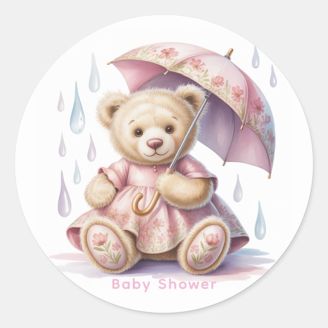 Sticker Rond Douce Fille Ourson Baby Shower (Devant)