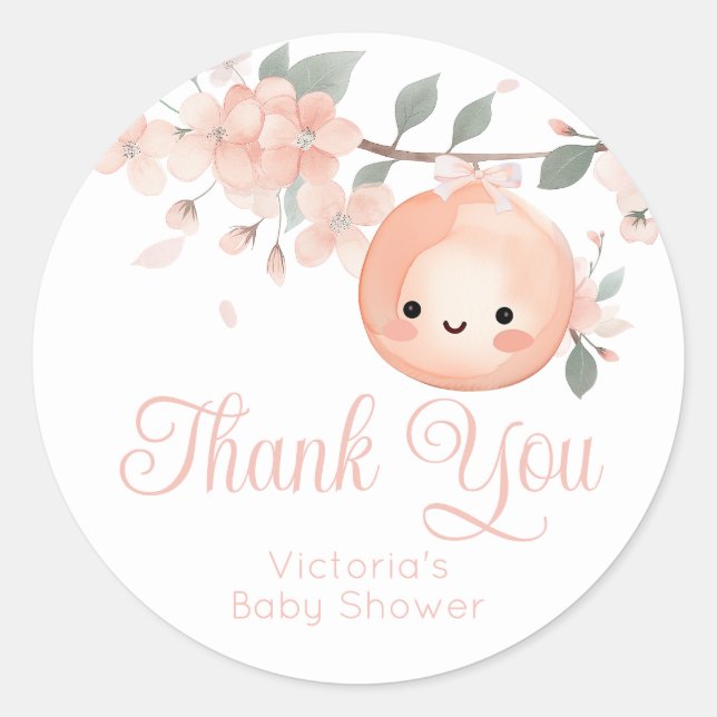 Sticker Rond Douce Fille Peche Baby Shower (Devant)