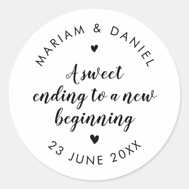Sticker Rond Douce Fin Simple Moderne Écriture Blanche Mariage (Devant)