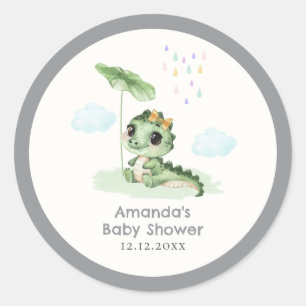 Sticker Rond Douce Goutte de Pluie Bébé Dragon Shower