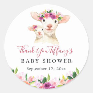 Sticker Rond Douce Maman Florale Et Bébé Agneau Baby Shower