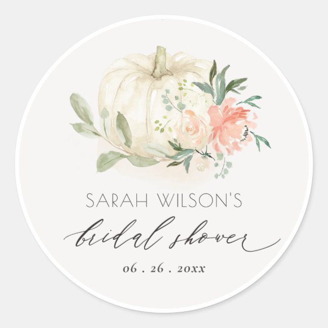 Sticker Rond Douce Mariage Floral Fleur de Citrouille Blanche (Devant)