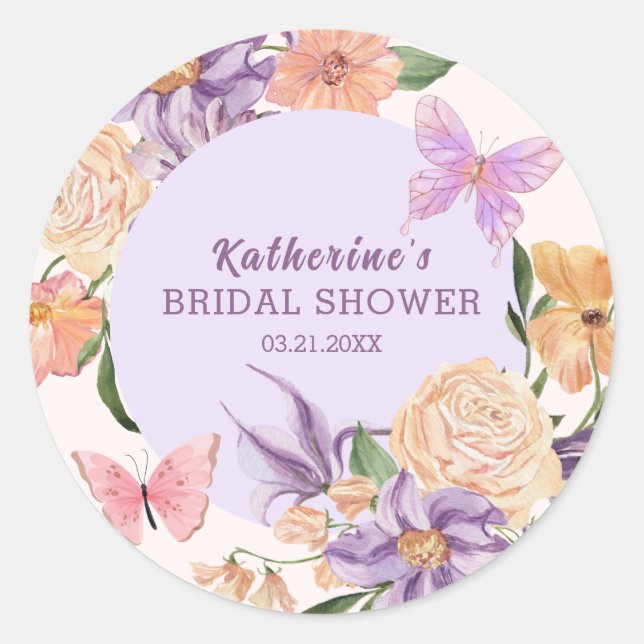 Sticker Rond Douce Mariage Floral Il Me Donne Des Papillons (Devant)