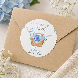 Sticker Rond Douce Mariée Bleue Hydrangea Fête de Mariage