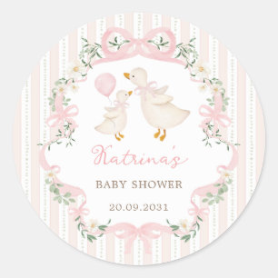 Sticker Rond Douce Oie Ridicule Rose Arc-En-Ciel Baby Shower