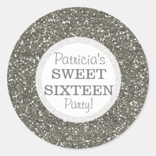 Sticker Rond Douce Parties scintillant en argent 16