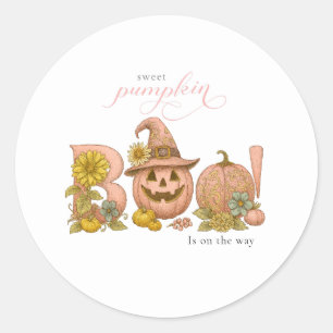 Sticker Rond Douce petite citrouille patch florale est en route