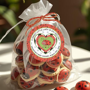 Sticker Rond Douce Petite Dame Baby Shower Ladybug